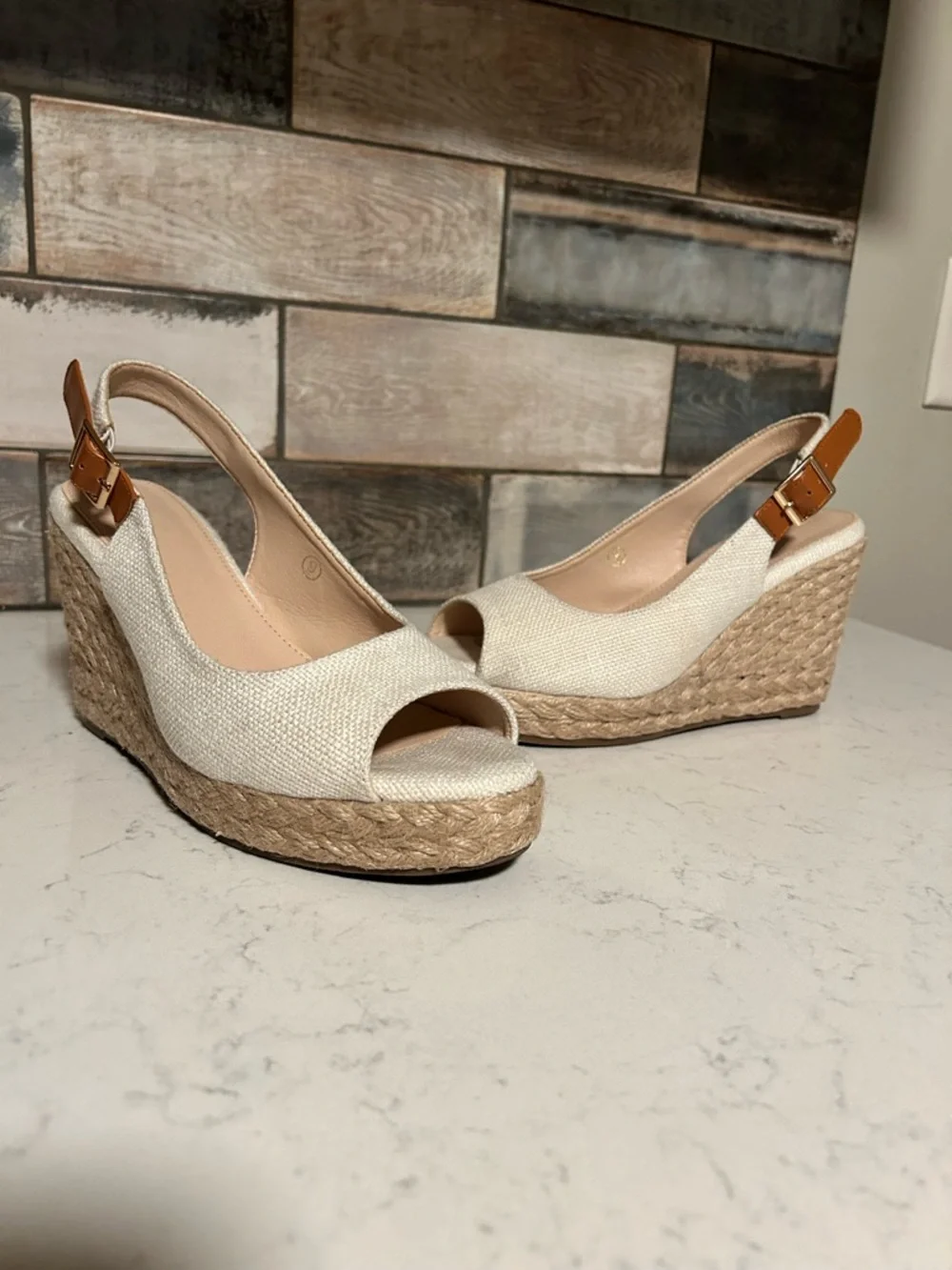 Women’s Ivory Espadrille Wedge Slingback Peep-Toe Sandal